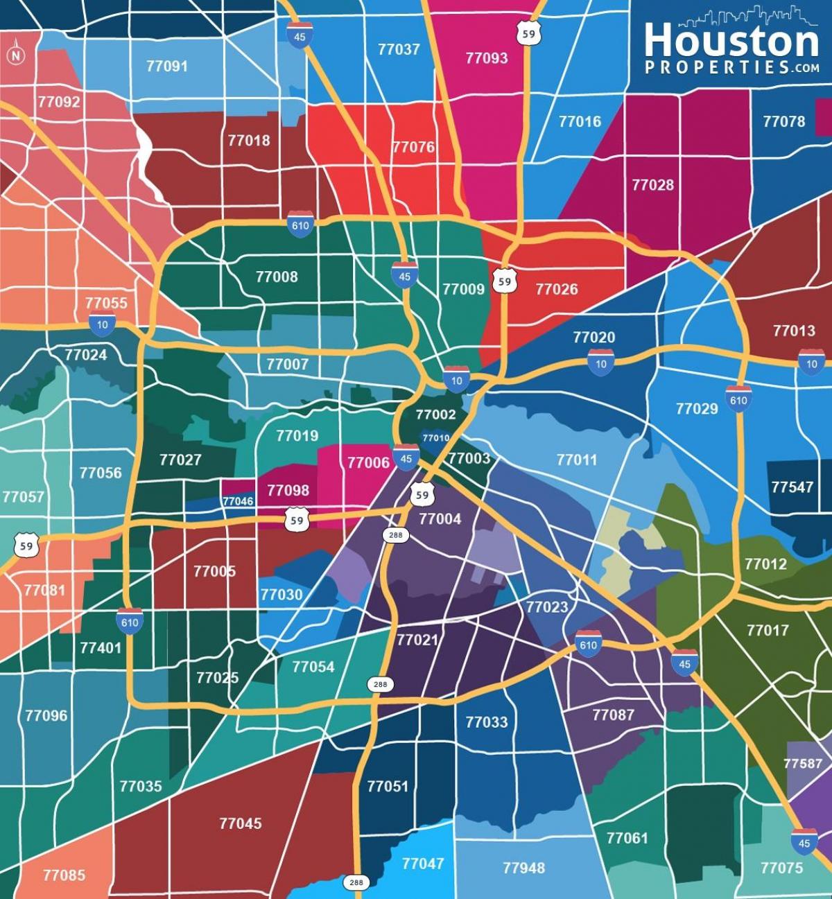 карта Хјустон зип кодови