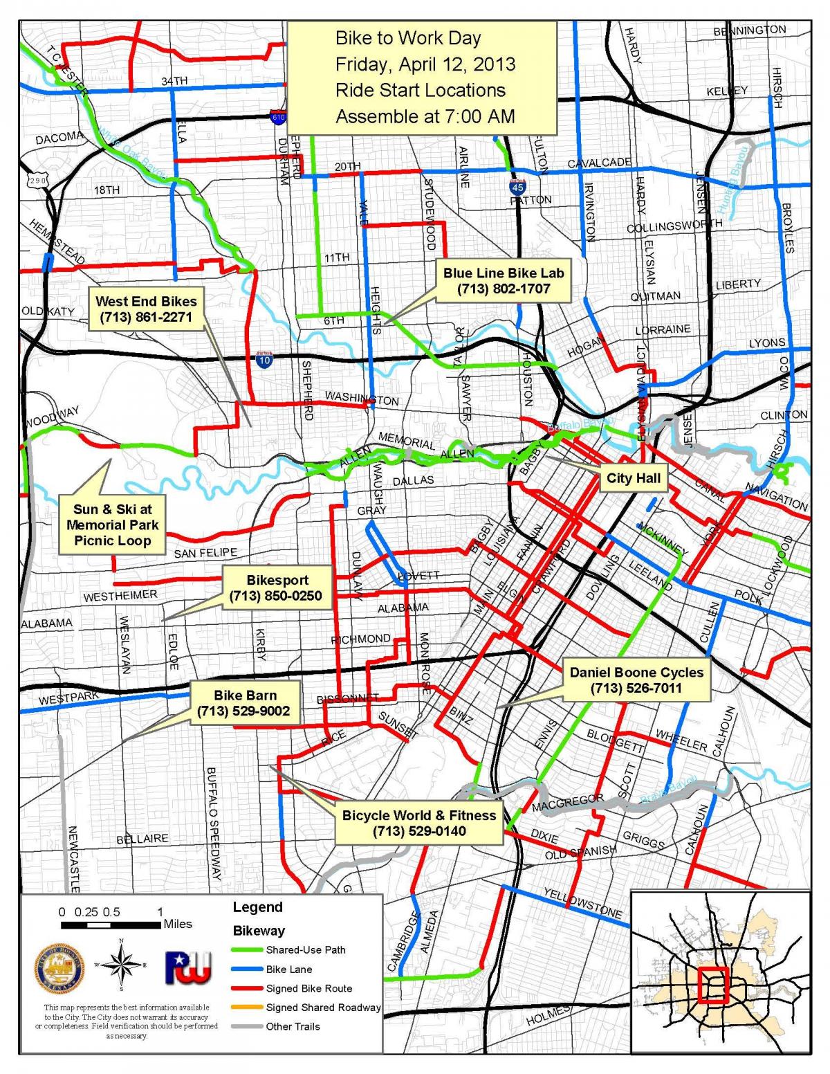 бициклистичке стазе Хјустон мапи