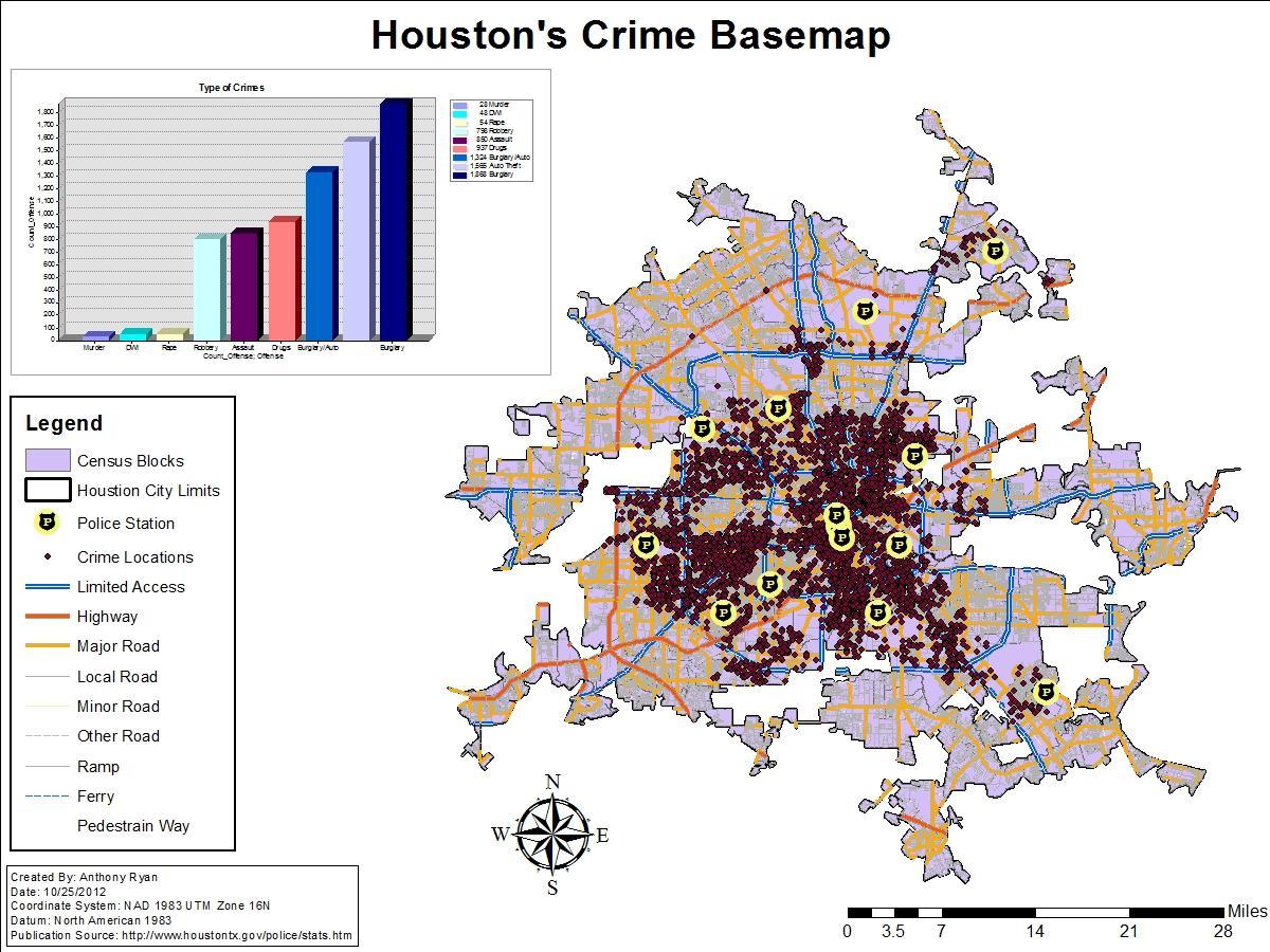 Ниво криминала Хјустон мапи